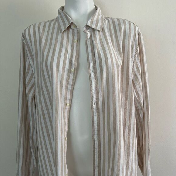 H&M Slim Fit Linen Blend Stripe Button Down - Picture 3 of 8